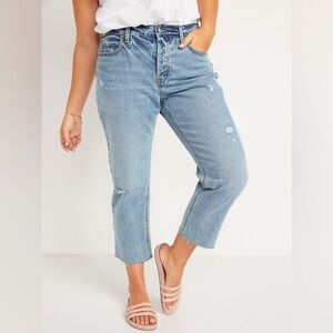 Old‎ Navy slouchy straight cropped raw hem Classic Blue Denim Jeans normcore 6